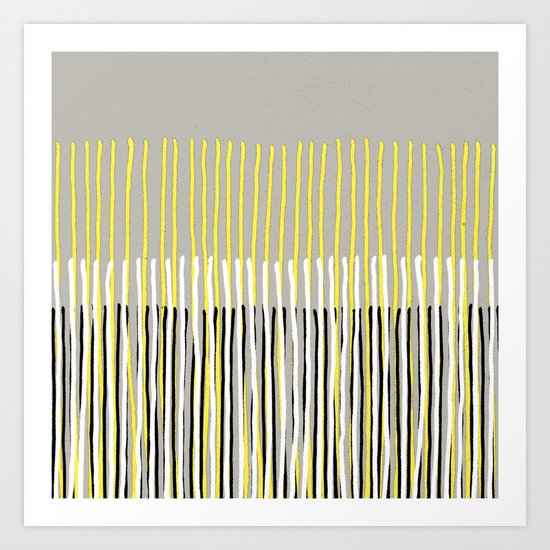 Yellow Rising - abstract stripes in yellow, grey, black & white Art Print