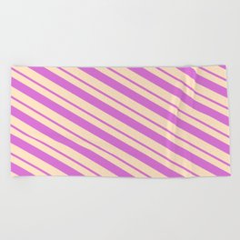 [ Thumbnail: Orchid & Bisque Colored Lines Pattern Beach Towel ]