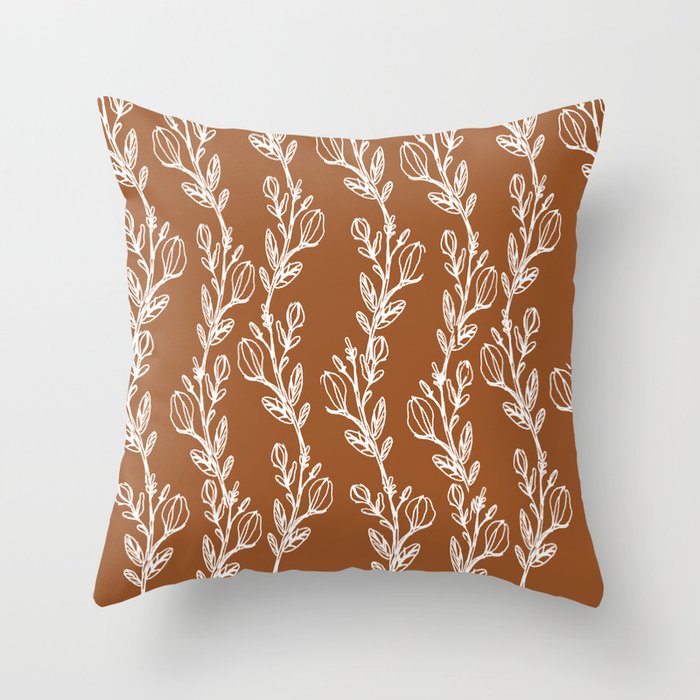 Sketched Trailing Floral Botanical in Clay Throw Pillow