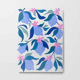 Blue lemons pattern Metal Print | Matisse, Summertime, Nordic, Summer, Graphite, Graphicdesign, Lemontree, Pattern, Digital, Blue 