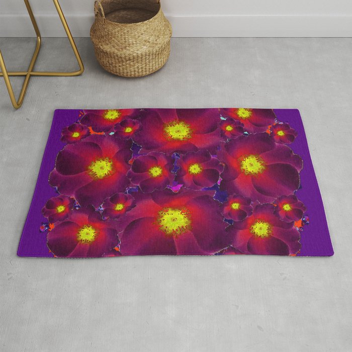 Purple Dark Burgundy Color Flower Pattern Rug By Sharlesart