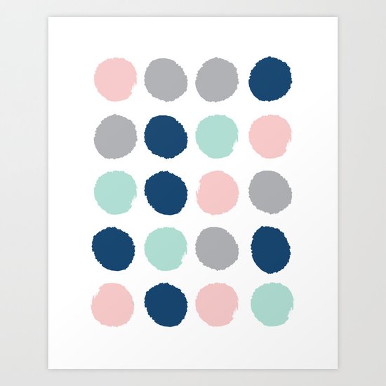 Zanthe - abstract trendy dots polka dots painted dot pattern blue pink pastel pantone color of the Art Print