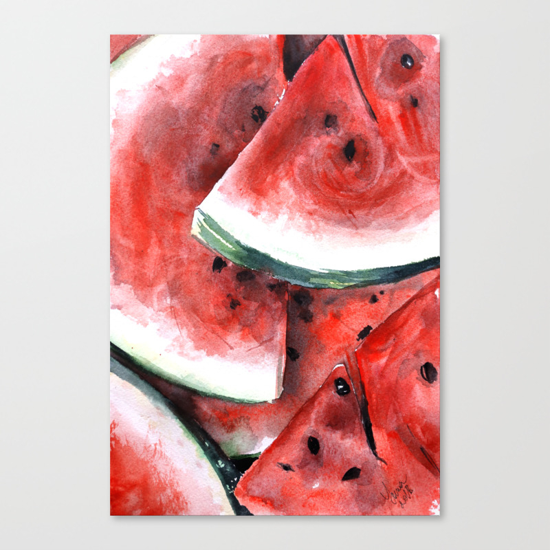 Juicy Watermelon In Watercolor Food Art Canvas Print By
