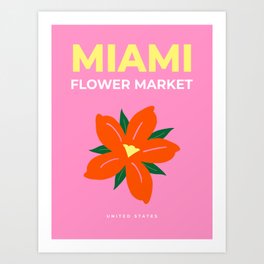 Miami Flower Market Print Retro Travel Print Floral Colorful Pink And Orange Aesthetic Vintage Art Print