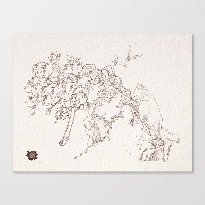 Wish tree sketch drawing  on natural paper Canvas Print