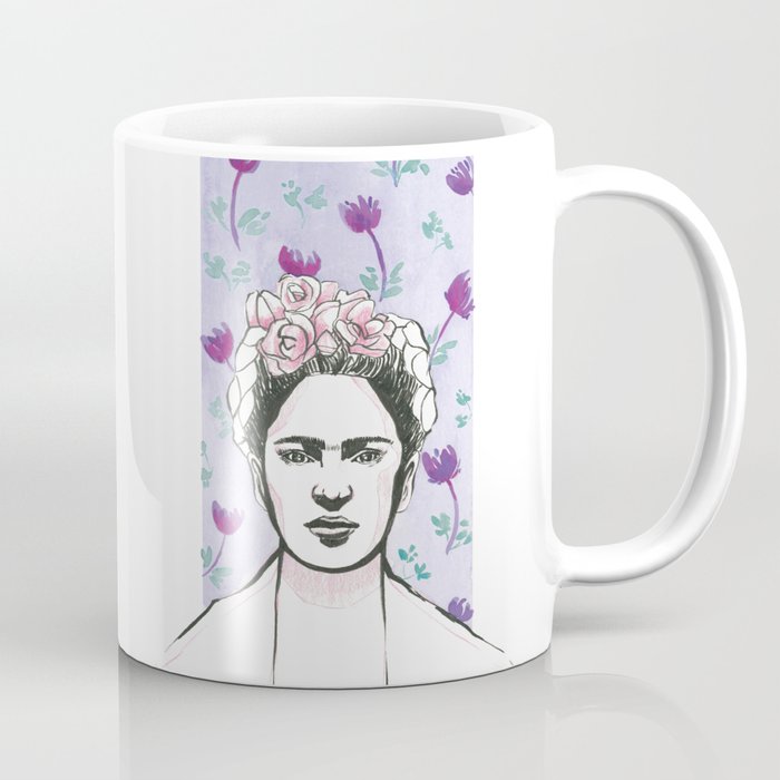 Frida Kahlo portrait Floral watercolor blue purple Coffee Mug