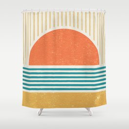 Sun Beach Stripes - Mid Century Modern Abstract Shower Curtain