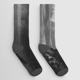 Yellowstone Old Faithful Great Fountain Geyser Wyoming Landscape black and white photograph / photographs / photography Socks