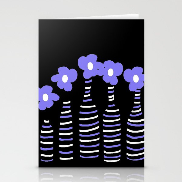 Very Peri Retro Flowers in Striped Bottles Black Background #decor #society6 #buyart Stationery Cards