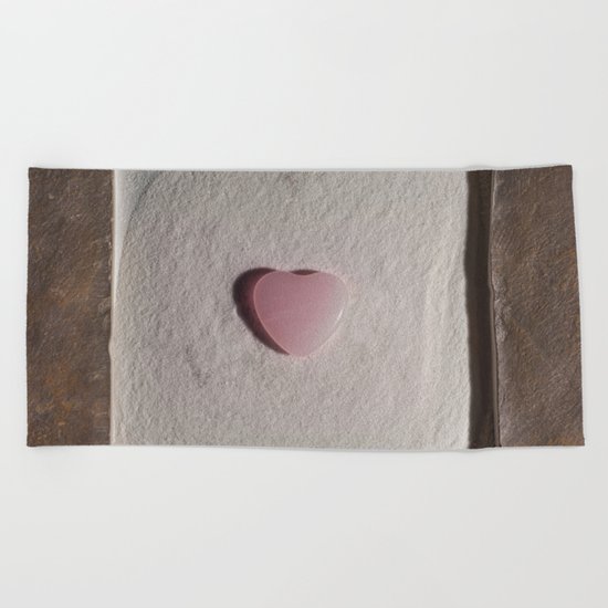 Rose Quartz heart in a zen garden Beach Towel