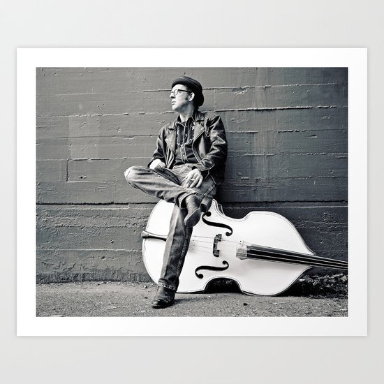 Bass player on break Art Print
