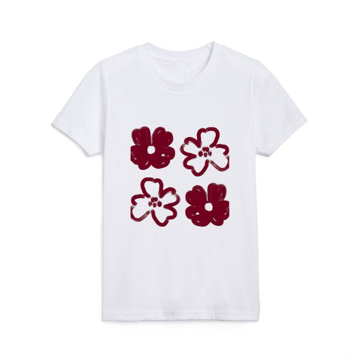 Minimalist Hand-drawn Acrylic Red Boho Flowers, Canvas Light Texture Kids T Shirt
