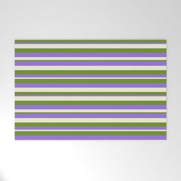 [ Thumbnail: Green, Purple, and Beige Colored Lines Pattern Welcome Mat ]