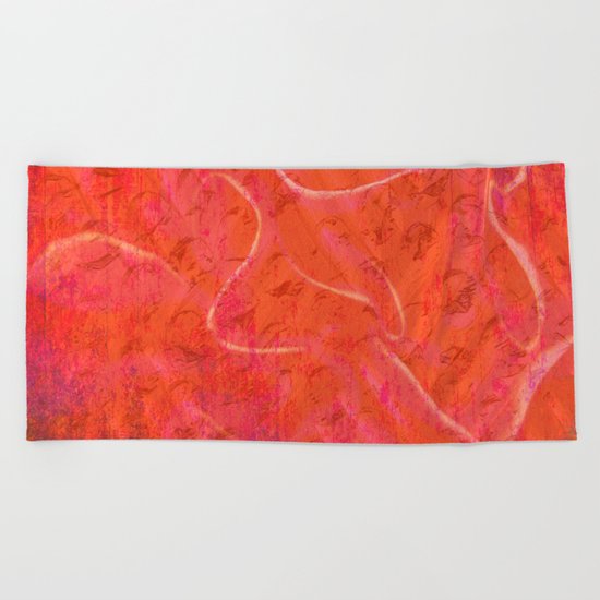 Flaming Rose, Floral Abstract Art Beach Towel