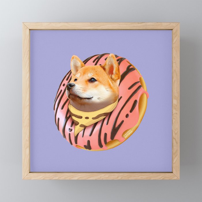 Shiba Inu Donut V2 Framed Mini Art Print