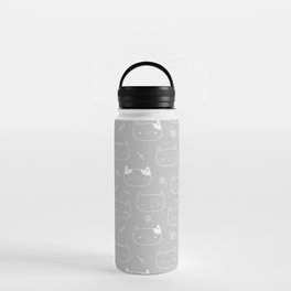 Light Grey and White Doodle Kitten Faces Pattern Water Bottle
