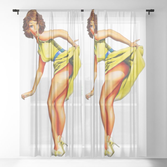 Copy of Sexy Blonde Vintage Pinup In Blue Dress Sheer Curtain