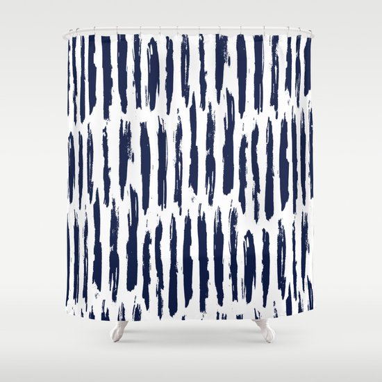 Vertical Dash Navy Blue and White Paint Stripes Shower ...