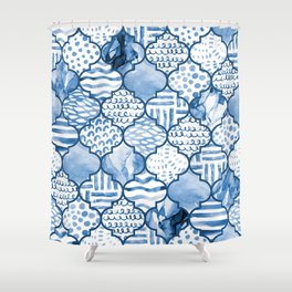 Abstract moroccan geometric seamless pattern in monochrome navy blue colors Shower Curtain