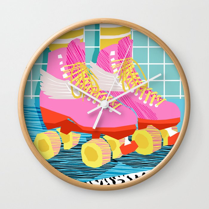 The Right Stuff - retro throwback 80s style rollerskates skating rink trendy 1980's Wall Clock