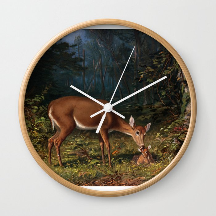 Deer & Fawn Love Art Wall Clock