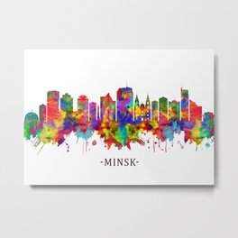 Minsk Belarus Skyline Metal Print | Skyscrapers, Illustration, Minsk, Painting, Belarus, Urban, Landscape, Cityscape, Watercolor, City 