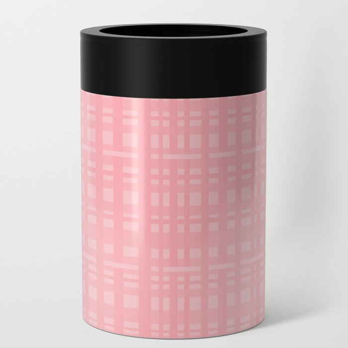 Woven Plaid Pattern in Pastel Double Pink Can Cooler