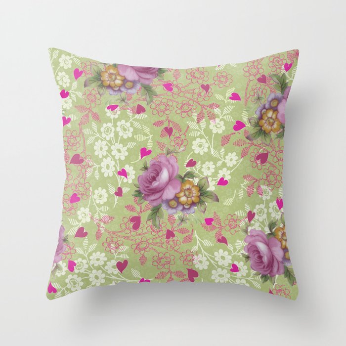 lace valentine green Throw Pillow