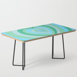 Retro Groovy Love Hearts - neon blue and bright green Coffee Table