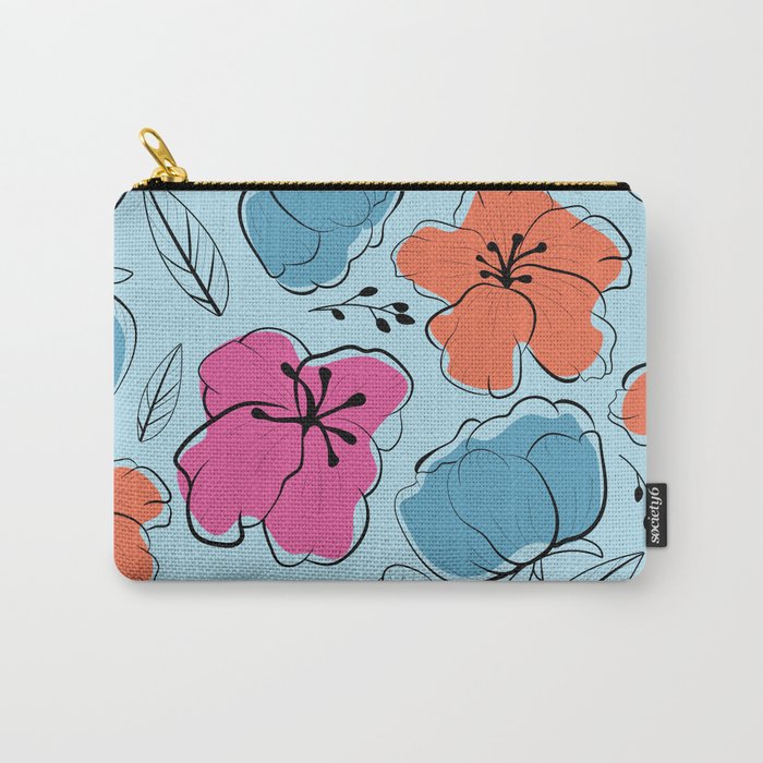 Elegant Floral Pattern Pink Orange And Light Blue Simple Flower Pattern  Carry-All Pouch