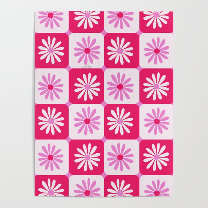 Checkered Daisies – Pink Poster