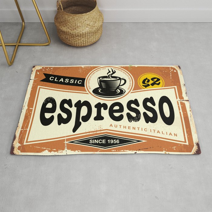 Authentic Italian espresso vintage tin sign advertise. Coffee poster. Drinks vintage illustration.  Rug