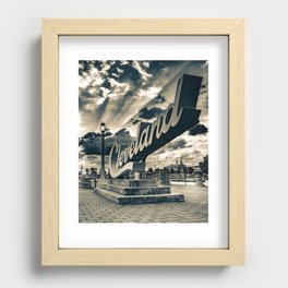 Script Sign and Sun Rays - Cleveland Ohio Sepia Recessed Framed Print