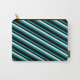 [ Thumbnail: Turquoise, Teal & Black Colored Pattern of Stripes Carry-All Pouch ]