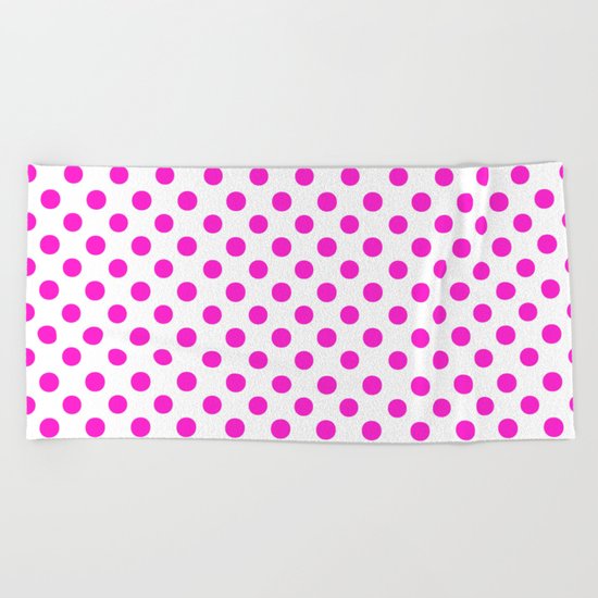 Polka Dots (Hot Magenta/White) Beach Towel