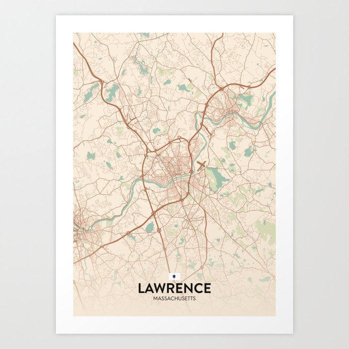Lawrence, Massachusetts, United States - Vintage City Map Art Print