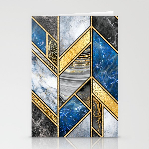 Art Deco Gold + Midnight Blue Abstract Chevron Stationery Cards