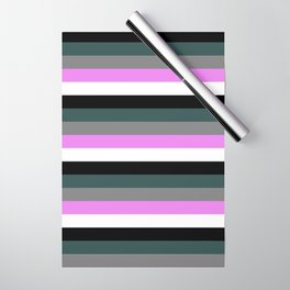 [ Thumbnail: Eye-catching Dark Slate Gray, Grey, Violet, White, and Black Colored Stripes/Lines Pattern Wrapping Paper ]