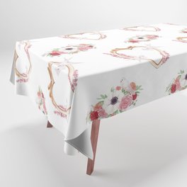 Watercolor Flower, Dove And Heart Collection Tablecloth