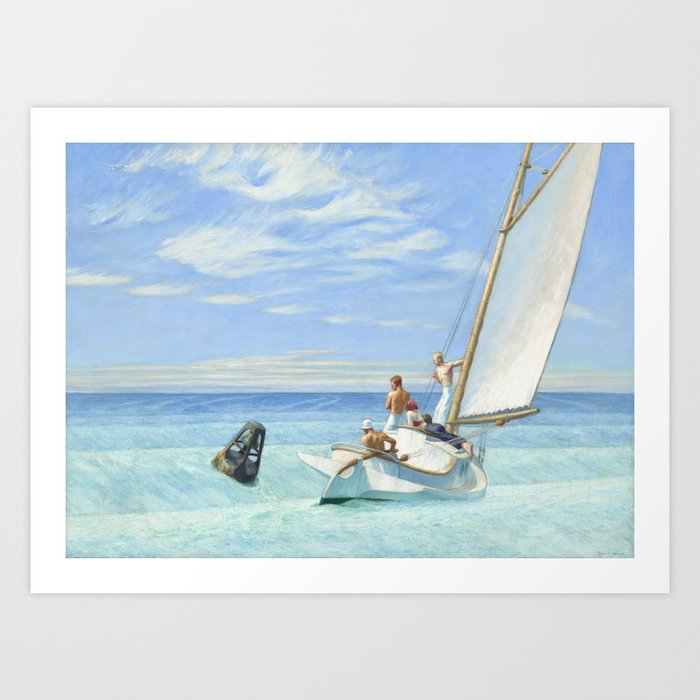 Edward Hopper, Ground Swell nautical ocean sailboat landscape painting Art Print