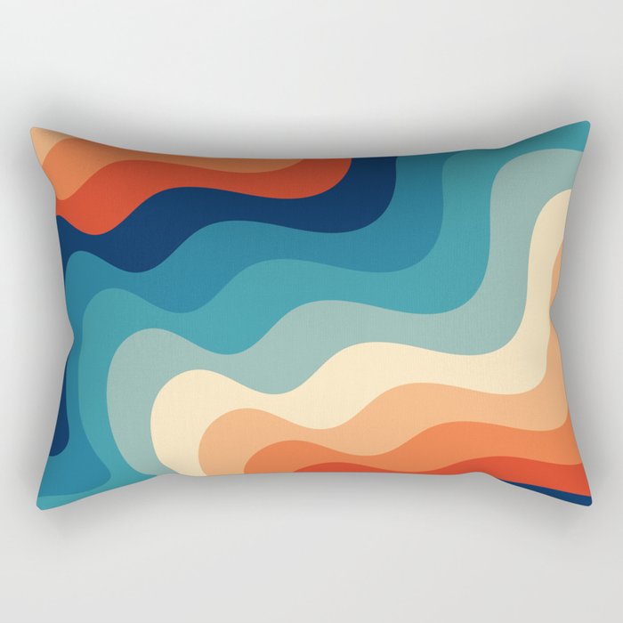 Retro 70s and 80s Color Palette Mid-Century Minimalist Abstract Art Ocean Waves Rectangular Pillow
