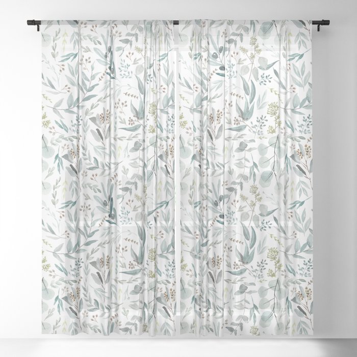 Little Eucalyptus Botanical Pattern Sheer Curtain