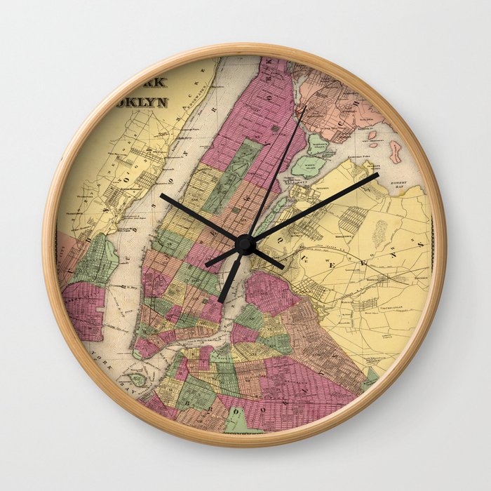 old vintage map of new york Wall Clock