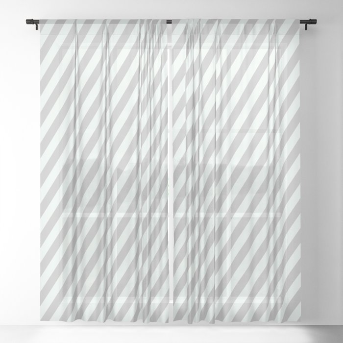 Grey & Mint Cream Colored Stripes/Lines Pattern Sheer Curtain