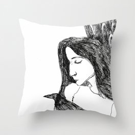 Angel with Crow Throw Pillow