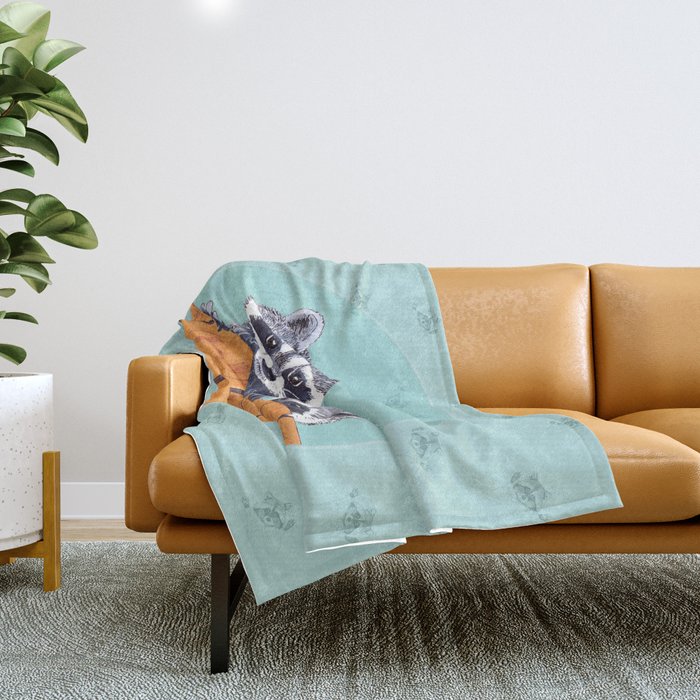 Peeking Raccoons #3 Blue Pallet Throw Blanket