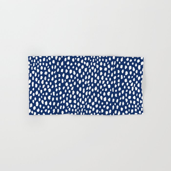 Handmade polka dot brush strokes (white/navy blue) Hand & Bath Towel