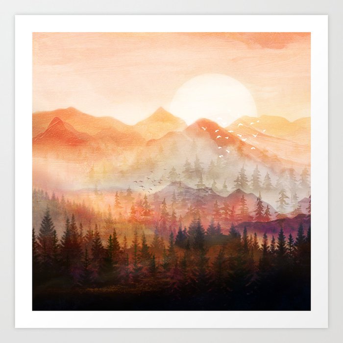 Forest Shrouded in Morning Mist Art Print