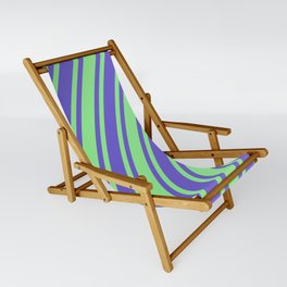 [ Thumbnail: Slate Blue & Light Green Colored Lines Pattern Sling Chair ]