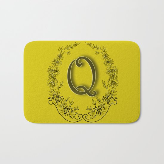 letter Q in a wreath of flowers Bath Mat